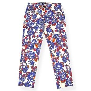 EMME Marella Blue Red Floral Trouser Pants Womens 8 Pockets Stretch